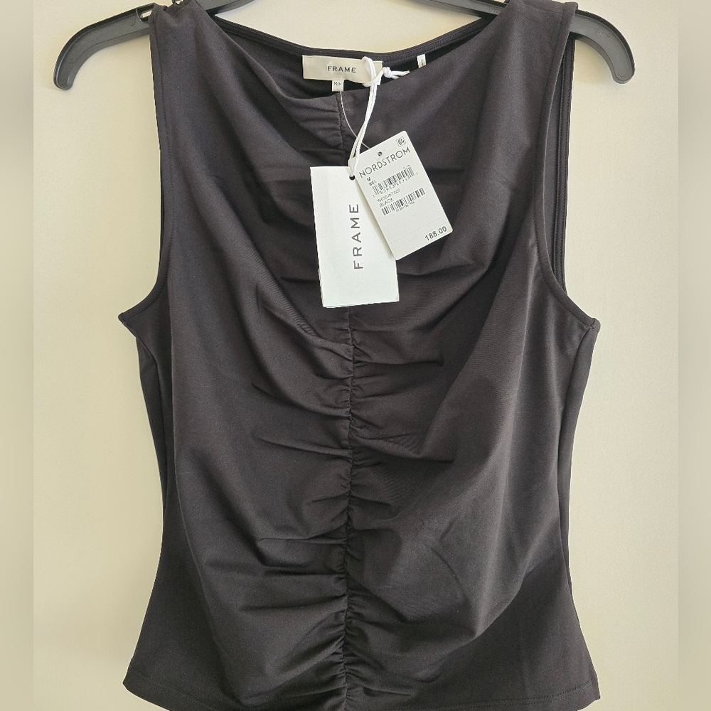 Frame Denim Elegant Black Ruched Tank Top